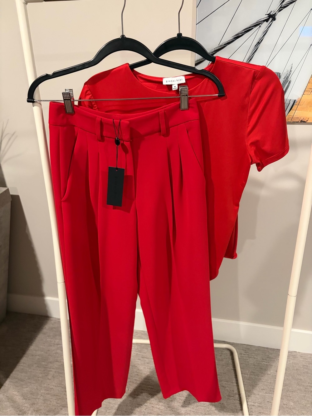 Gianni Bini Red Tailored High-Waist Pleated Pants & Matching Bodysuit
